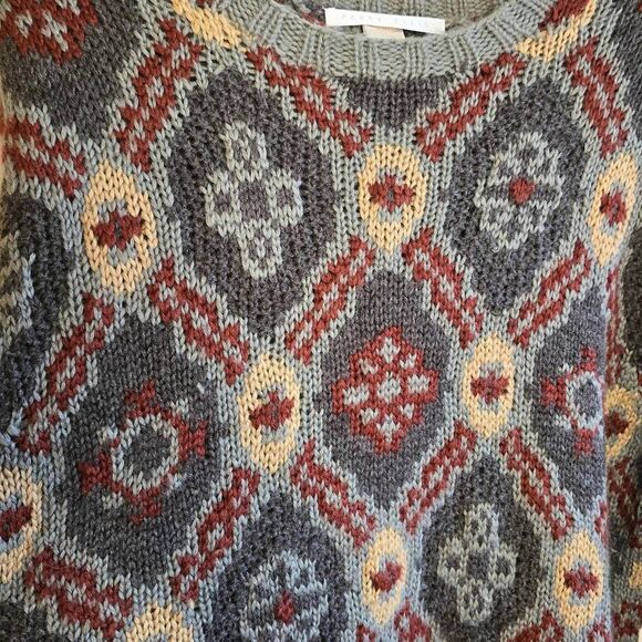 Vintage Perry Ellis Sweater Mens Size Large Burgundy Wool Tribal Knit Grunge 90s - Picture 13 of 14